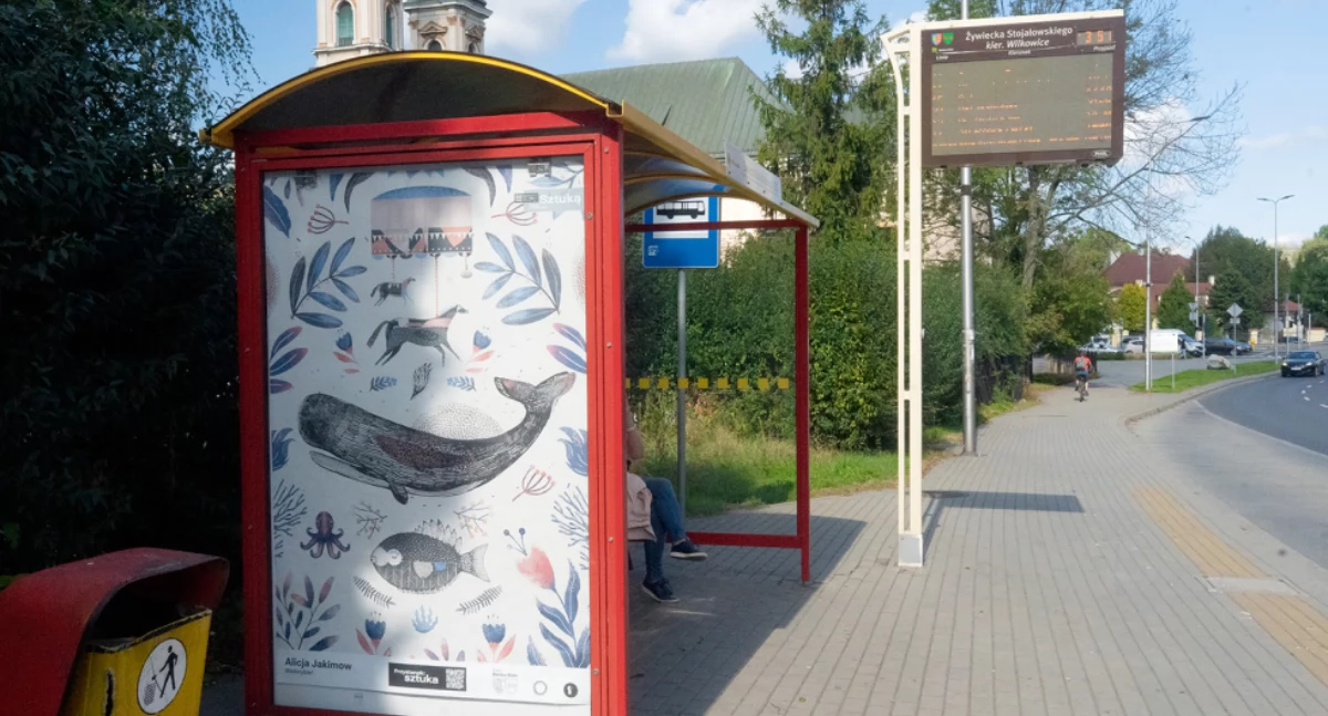 Atrakcje, Przystanek Sztuka ilustracja przestrzeni miejskiej Bielska Białej - zdjęcie, fotografia